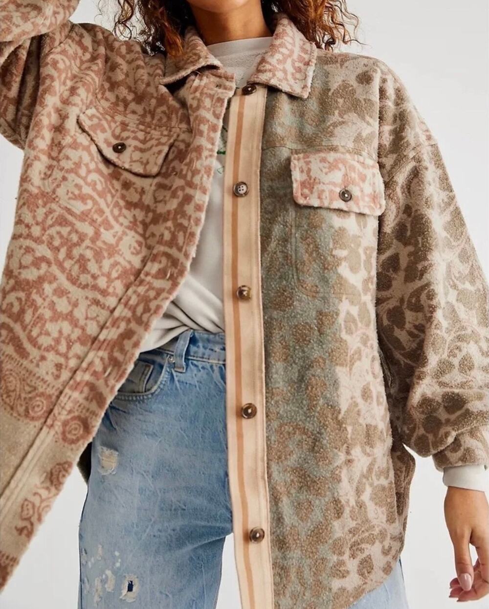 Free People Printed Ruby Jacket Tea Combo XL Oversized Shacket